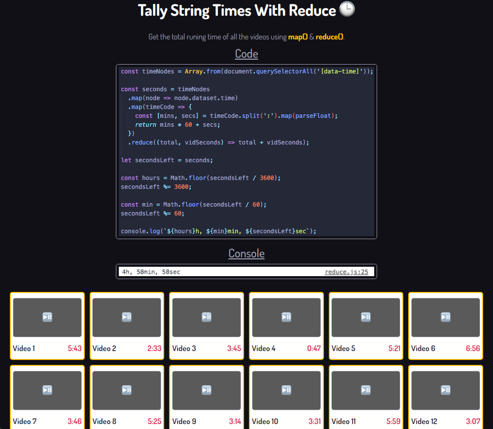 Tally String Times With Reduce